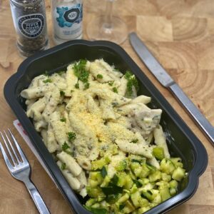 Penne carbonara met groene groenten