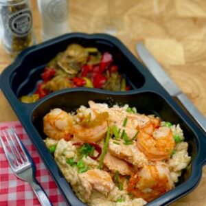 Risotto met  garnalen en gegrilde groenten