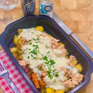 Roerbak mini kriel met gebakken zalmstukjes