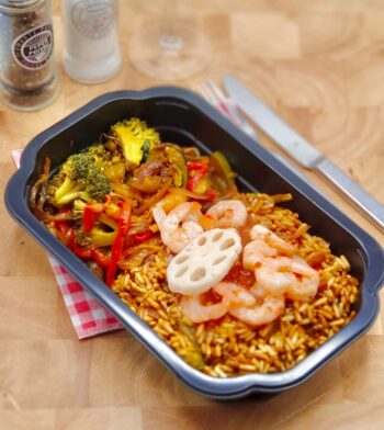 Nasi goreng met pikante garnalen