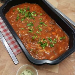 Kalkoengoulash met tutti frutti en paprika rijst