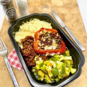 Vegetarisch gevulde paprika met parelcouscous