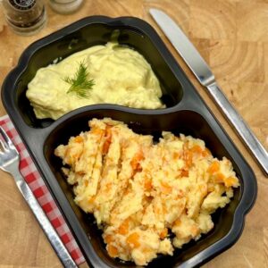 Kabeljauw in mosterdsaus met zoete aardappel stamppot