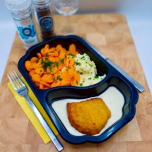 Gehakt cordon bleu met wortel en puree