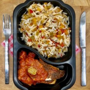 Roodbaarsfilet op Italiaanse wijze met risotto en groenten