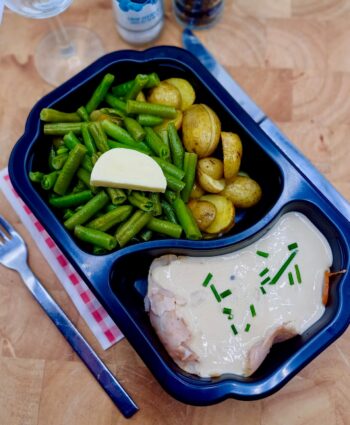 Romige frikandeau ragout met pompoen en kruidenkrieltjes