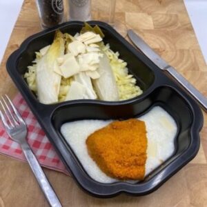 Gehakt cordon bleu met roomsaus, rösti en witlof