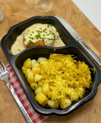 Gepaneerde kiphaasjes met kriel en groentenmix